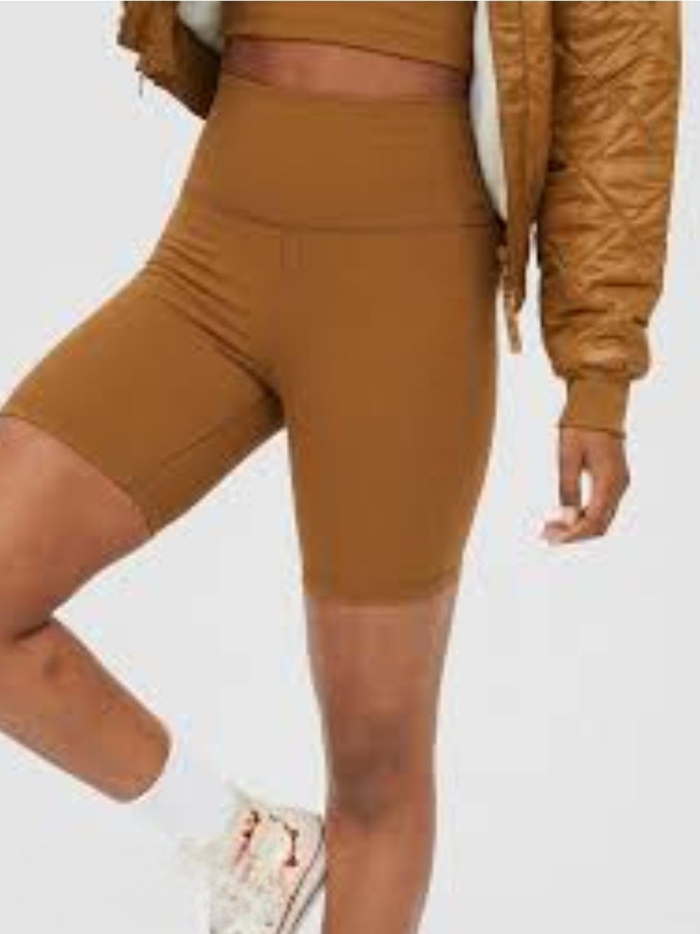 NEW Offline Aerie Size L High-Waist Women's Ribbed Biker Shorts in Camel Brown